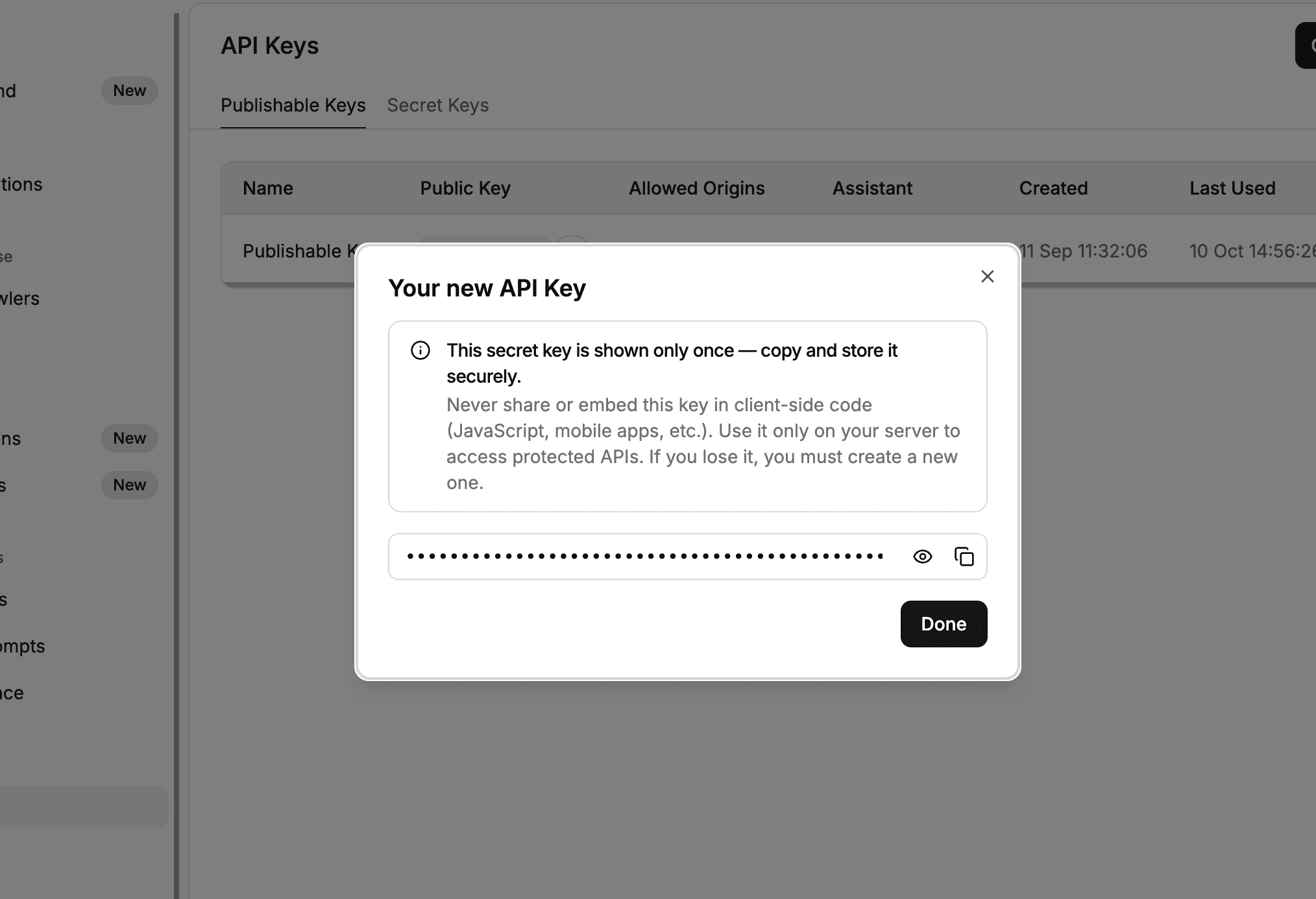 API Key Created Modal