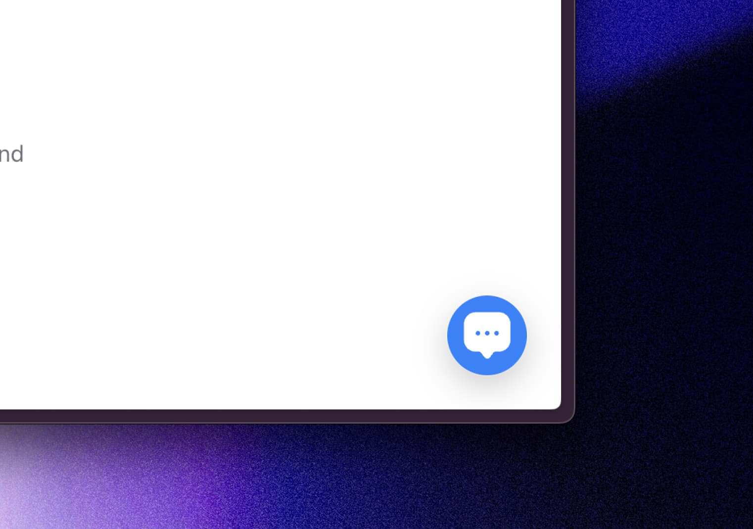 Screenshot showing chat bubble visible in the bottom right corner